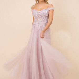 Off Shoulder Lace Bodice A-Line Dress NXS265